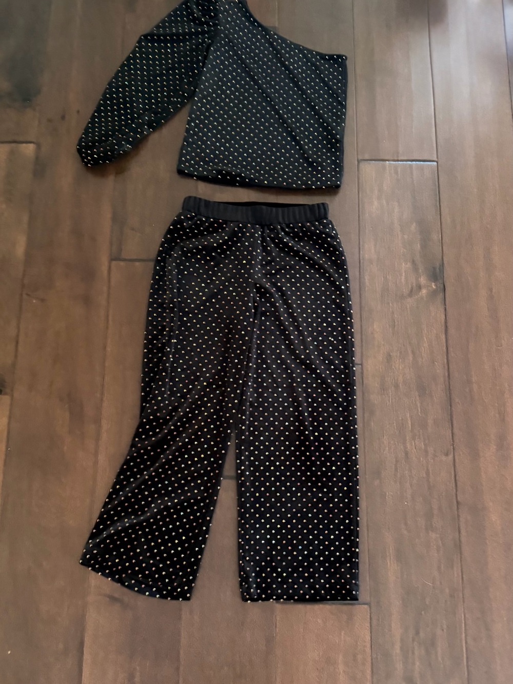 Zara Black Velvet Two-Piece Set with Gold Dots